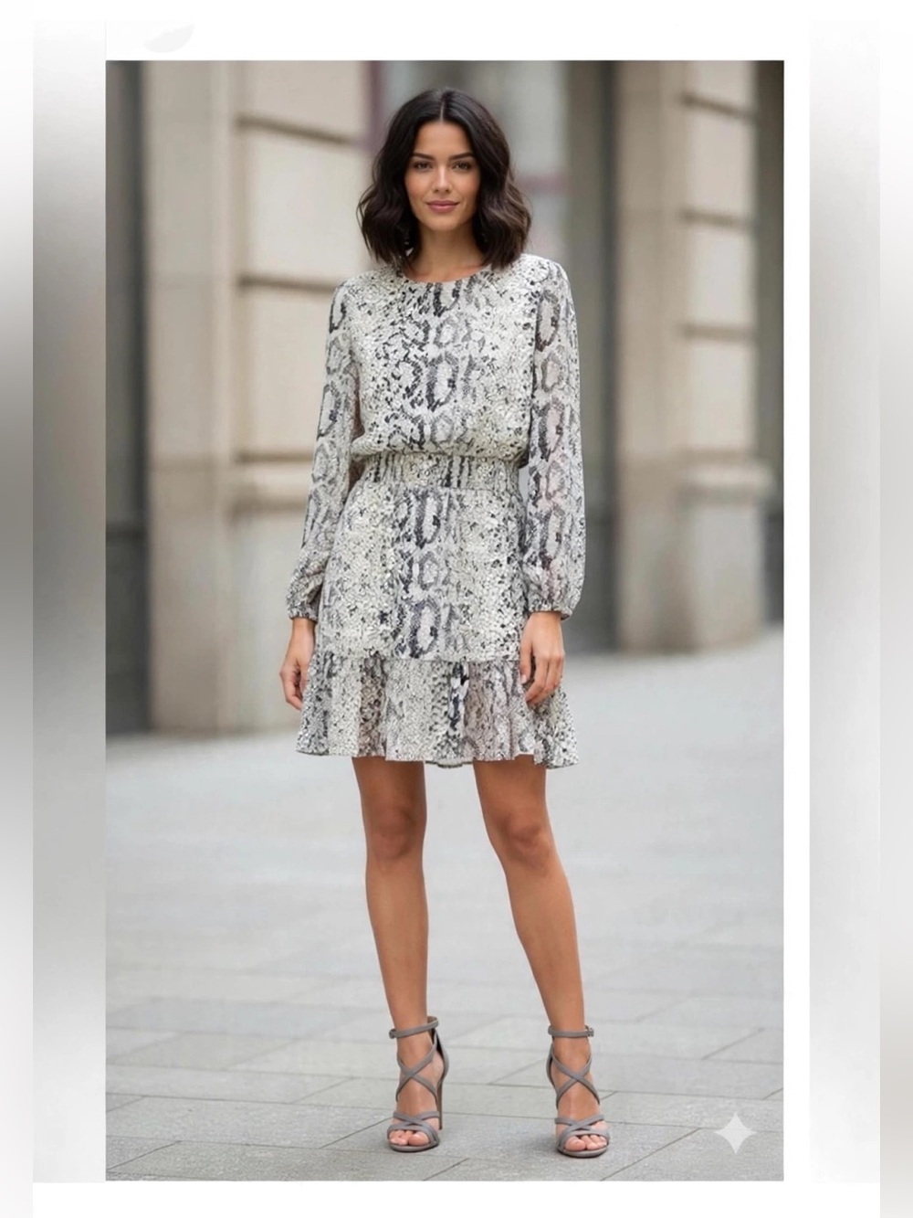 J. Crew Black and White Snake Print Tiered Dress